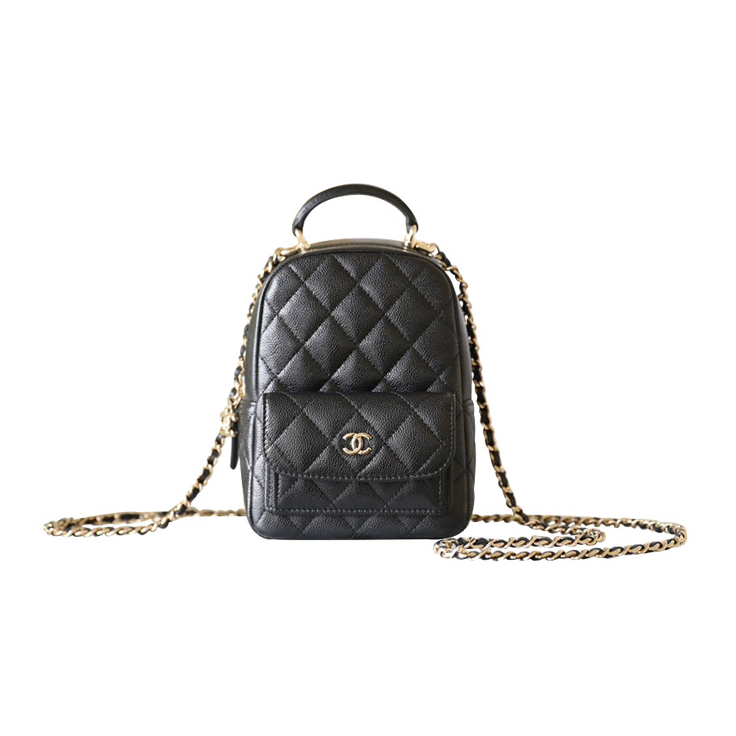 CHANEL CHANEL CAVIAR QUILTED 24A MINI CLASSIC BACKPACK BLACK AP3753 (18*13*9cm)